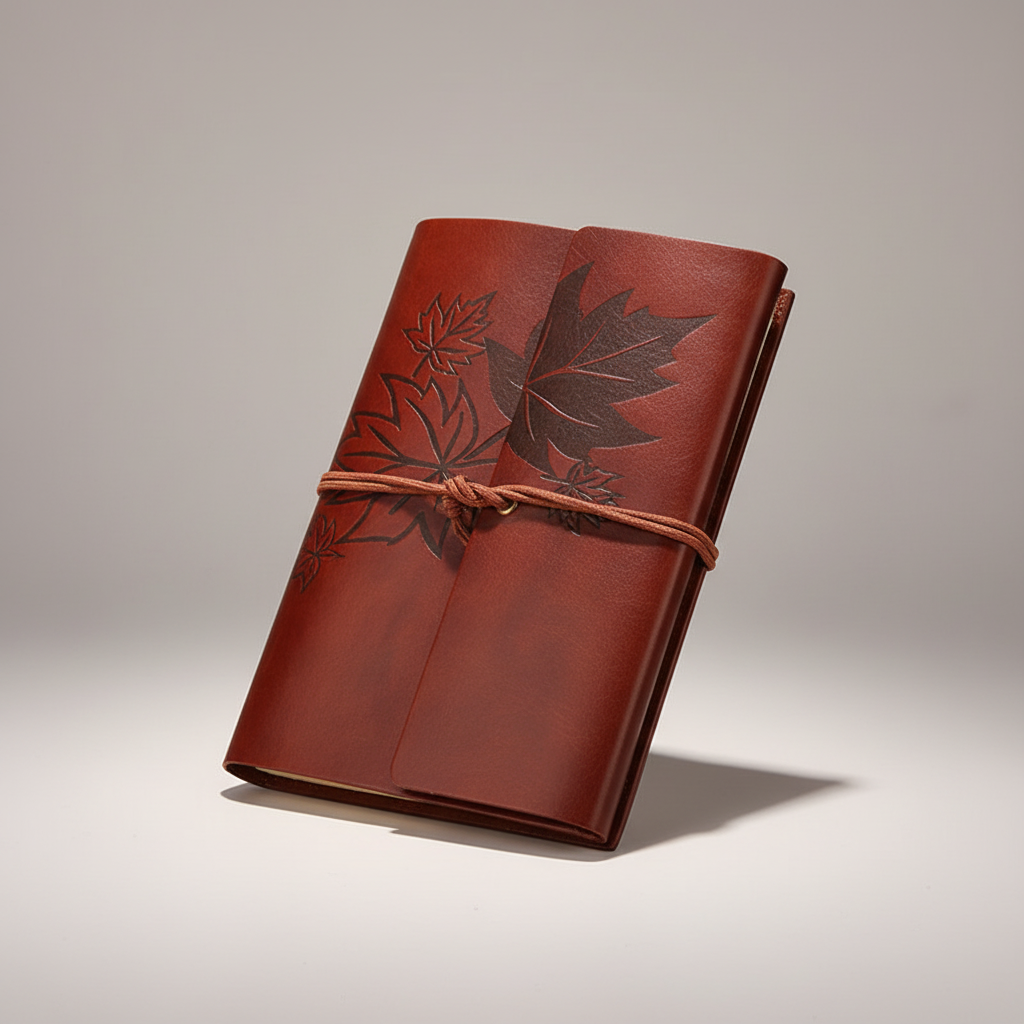 Vintage travellers notebook with refillable loose leaf pages and wraparound closure