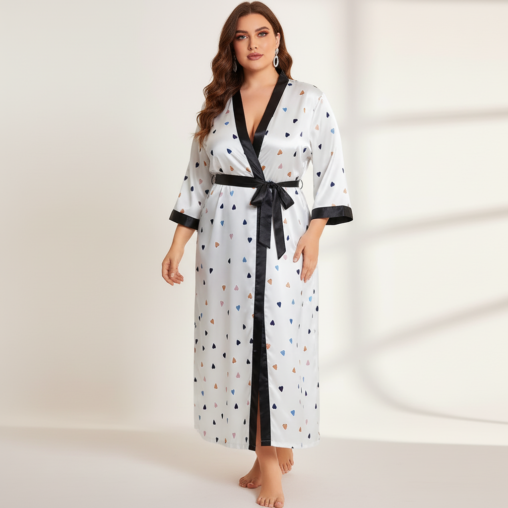Plus size long kimono robe with bold leopard print and waist tie