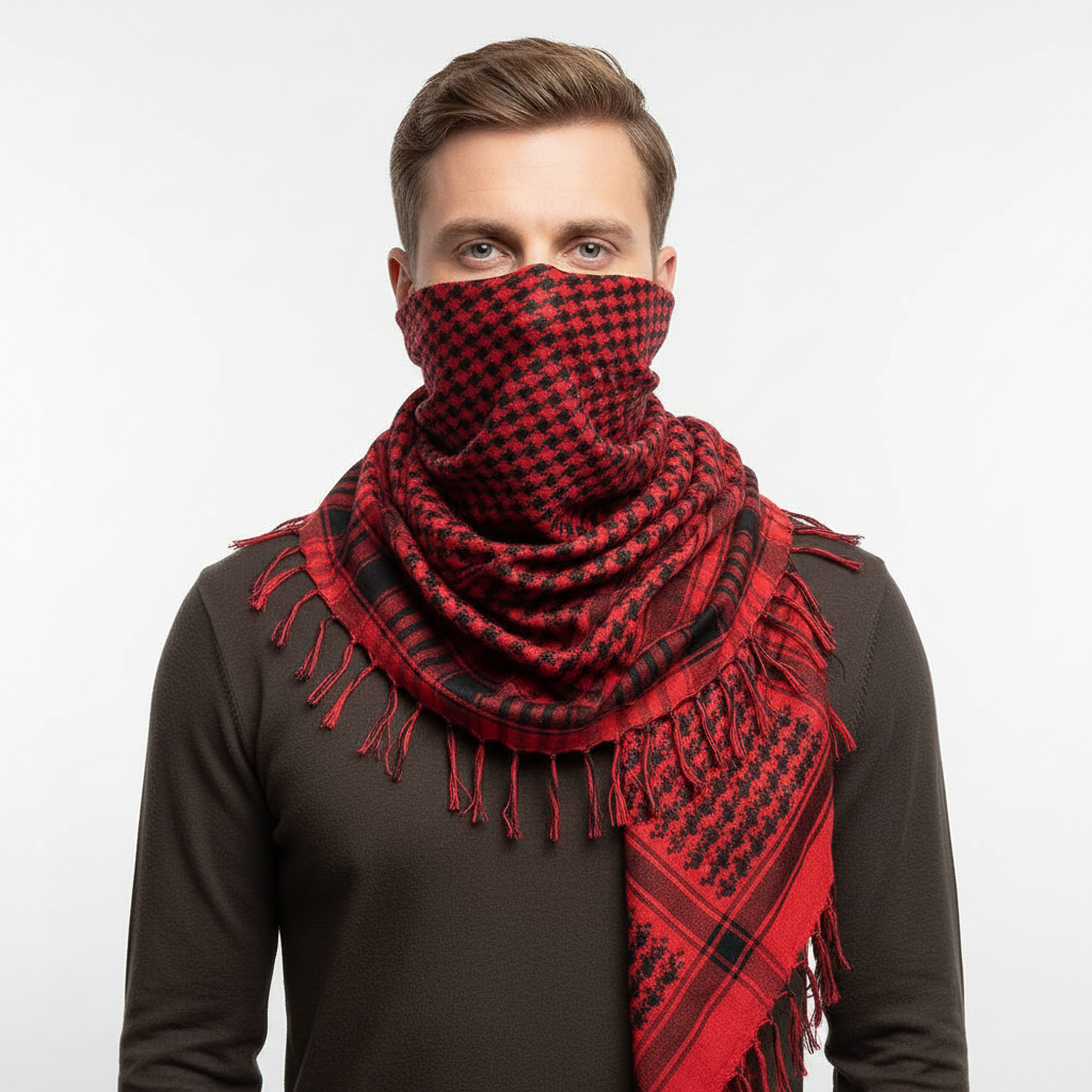 Lightweight acrylic tactical scarf with plaid weave for sun and dust protection