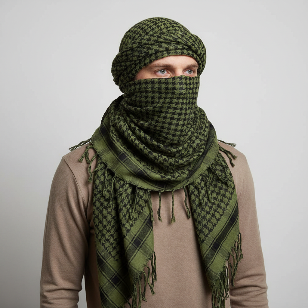 Lightweight acrylic tactical scarf with plaid weave for sun and dust protection