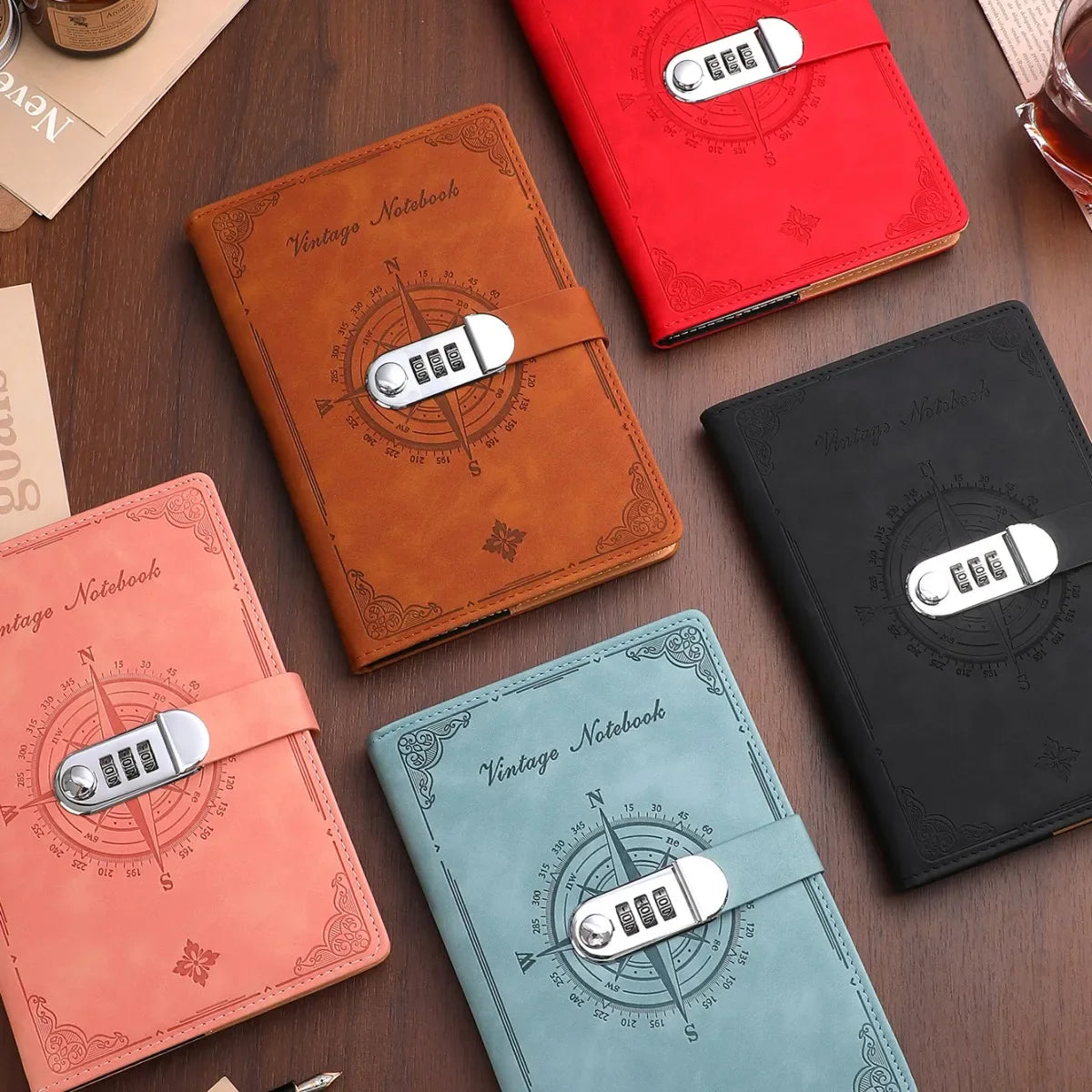 A5 locked journal with retro embossed cover and combination lock