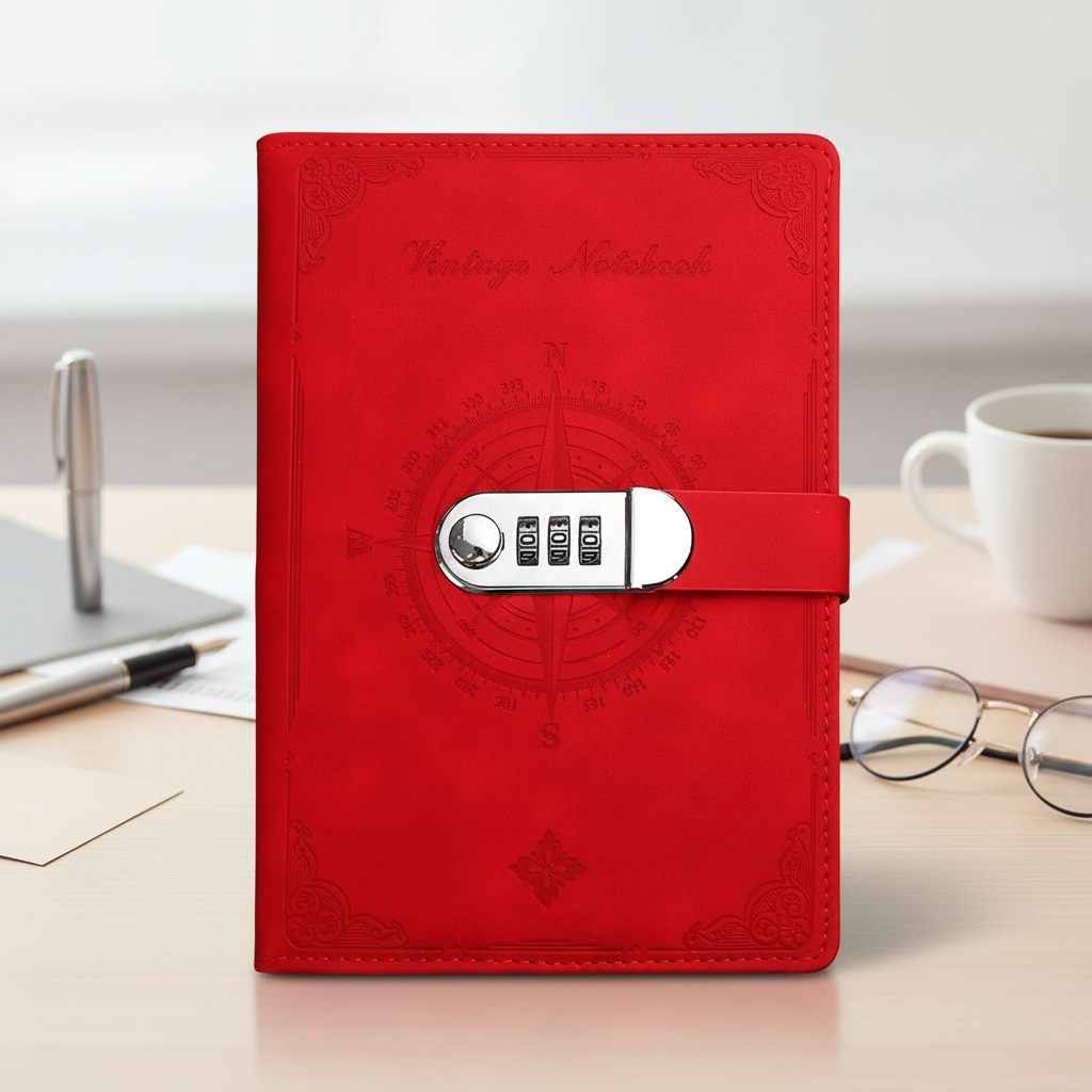 A5 locked journal with retro embossed cover and combination lock