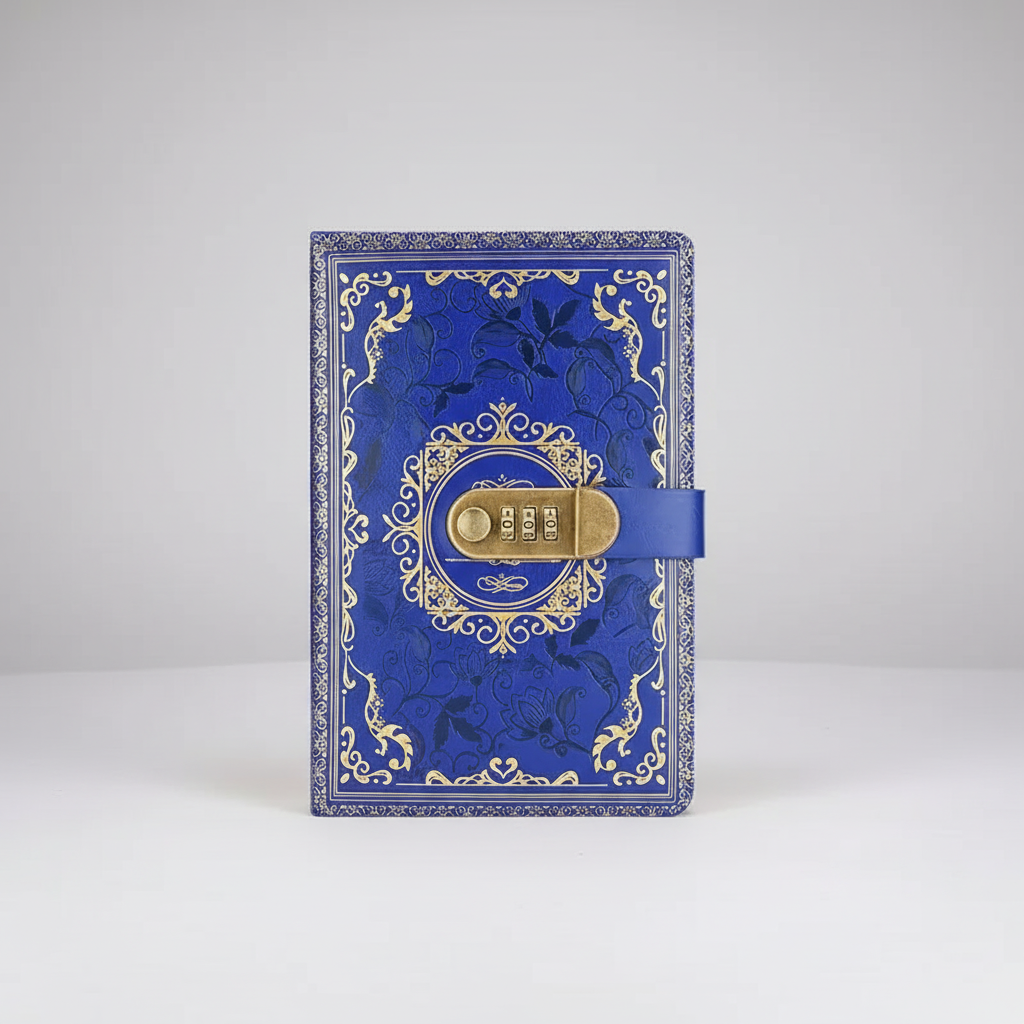 Retro A5 journal with combination lock and embossed vintage cover