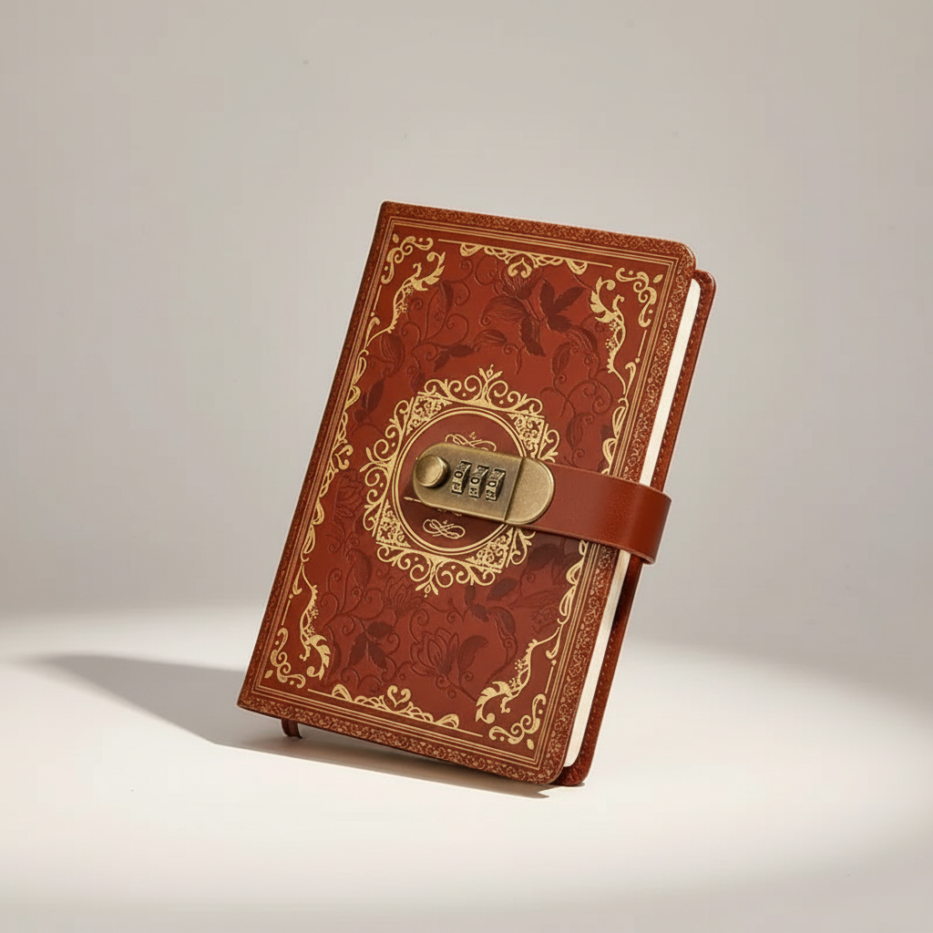 Retro A5 journal with combination lock and embossed vintage cover