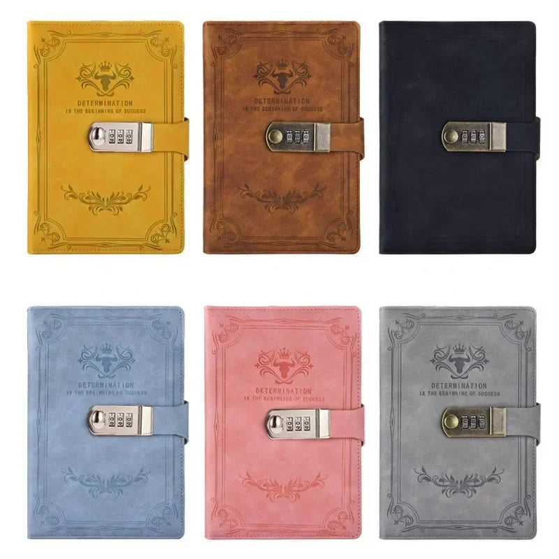 Lockable A5 journal with vintage embossed cover and combination lock