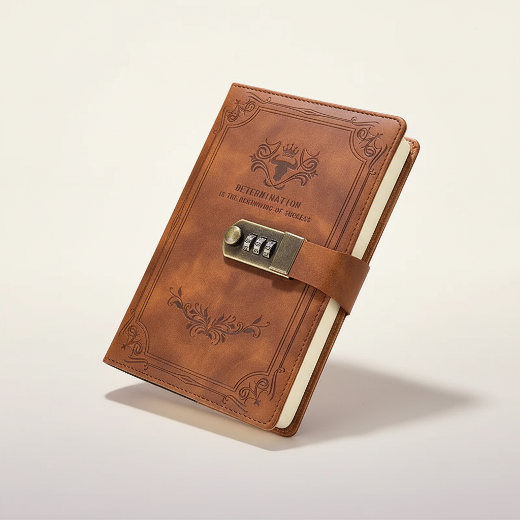 Lockable A5 journal with vintage embossed cover and combination lock
