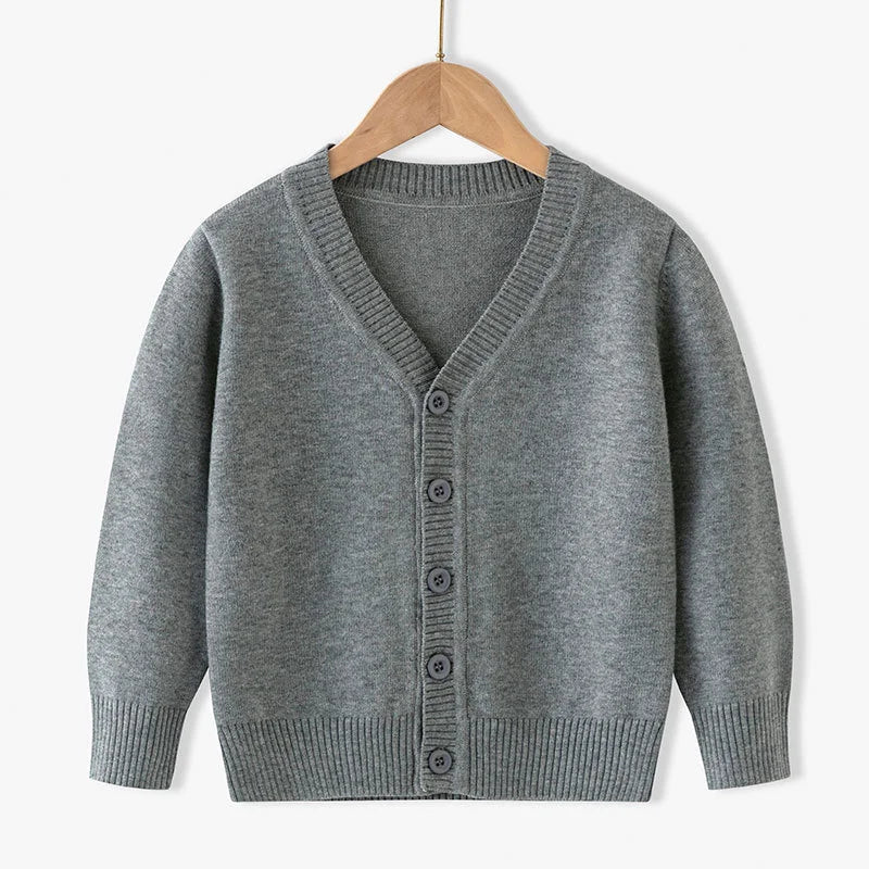 Kids cotton blend cardigan with V-neck and button front