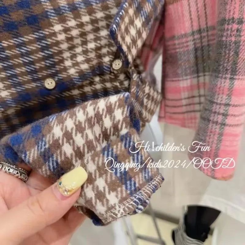Kids check shirt with long sleeves and button front