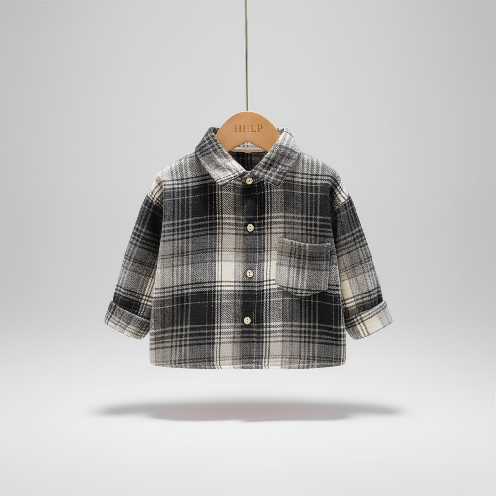 Kids check shirt with long sleeves and button front