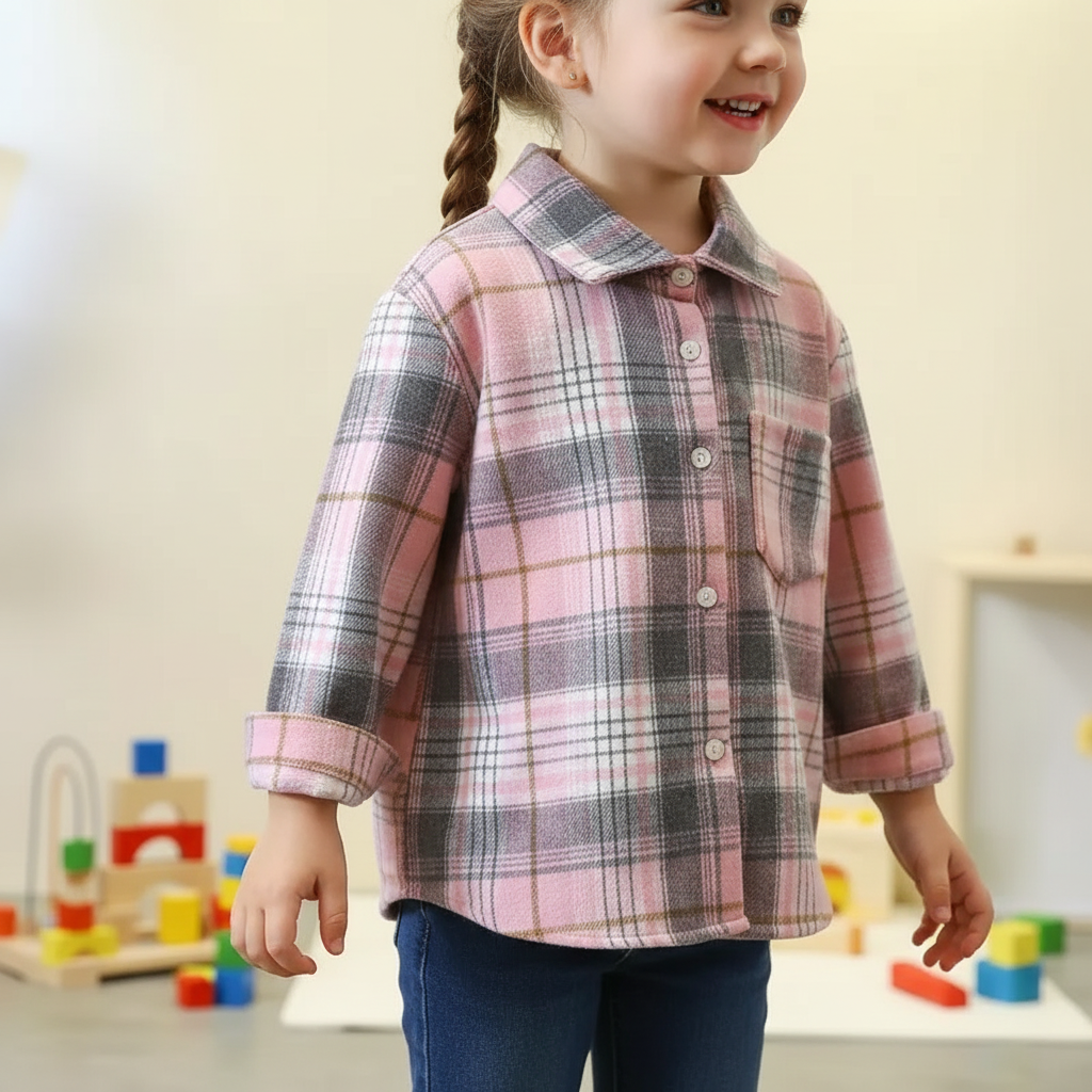 Kids check shirt with long sleeves and button front