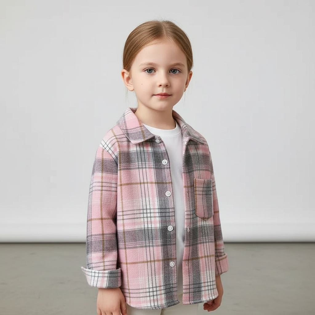 Kids check shirt with long sleeves and button front