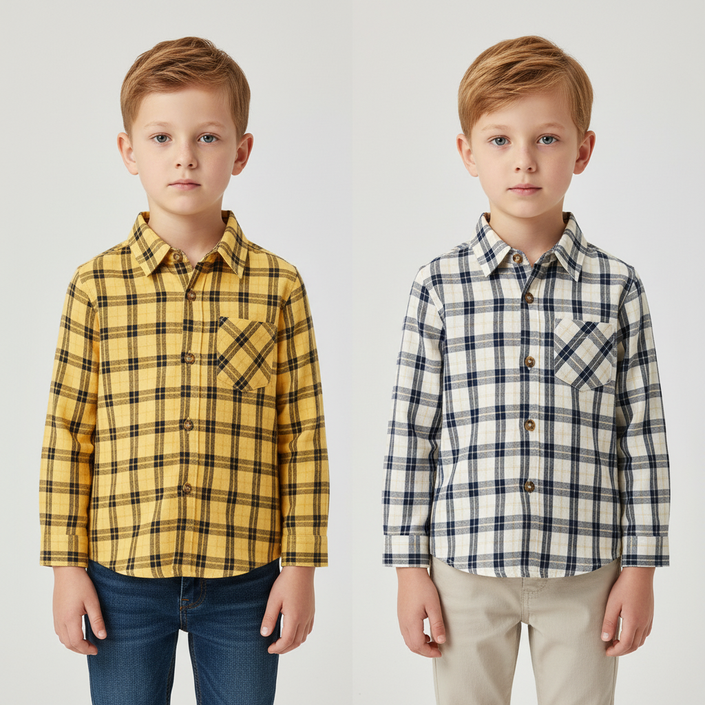 Long-sleeve checked cotton shirt with collar and chest pocket
