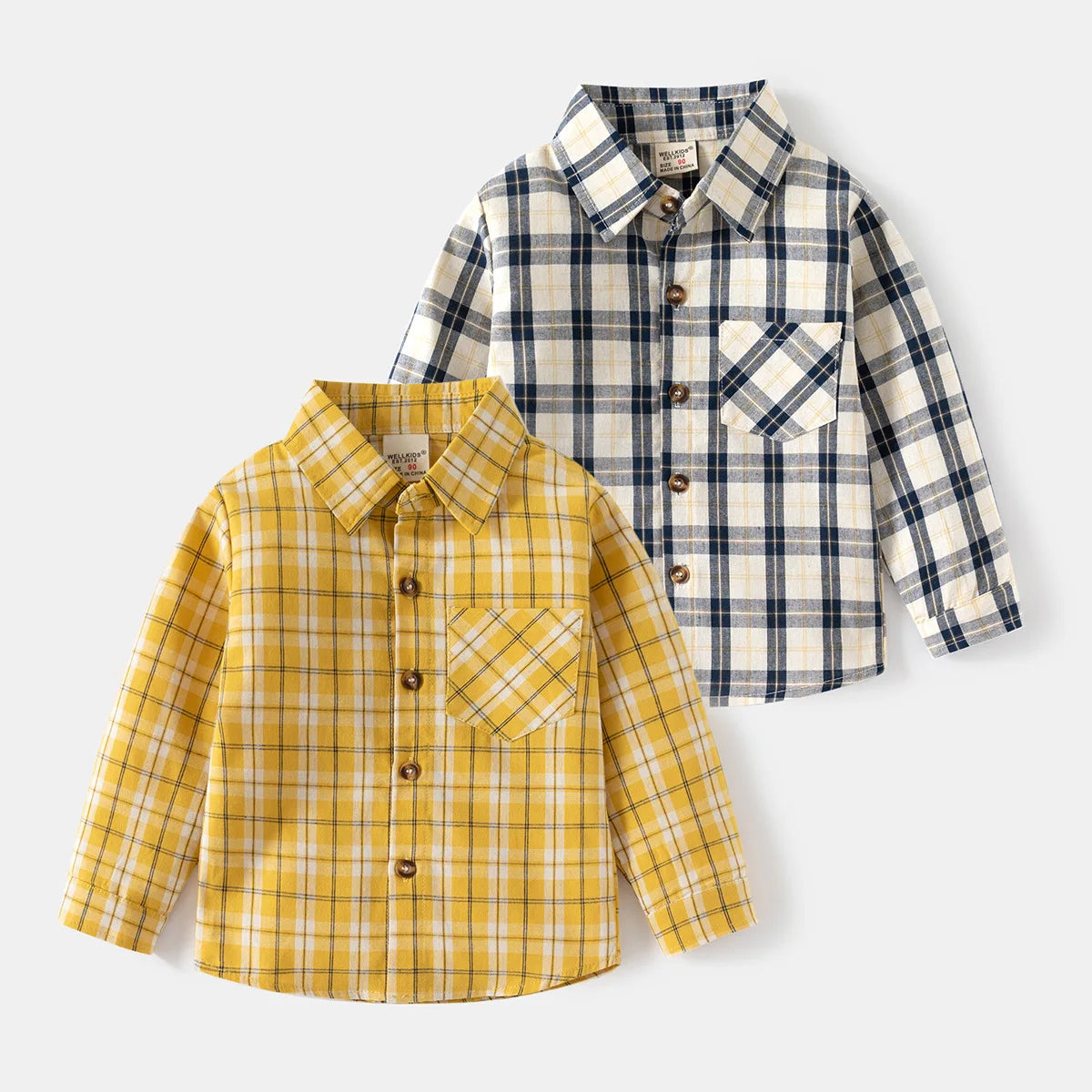 Long-sleeve checked cotton shirt with collar and chest pocket
