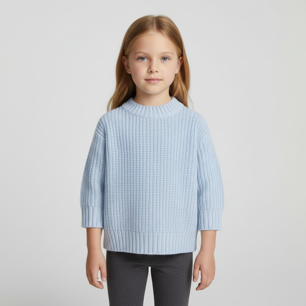Kids long sleeve ribbed knit jumper crew neck soft warm