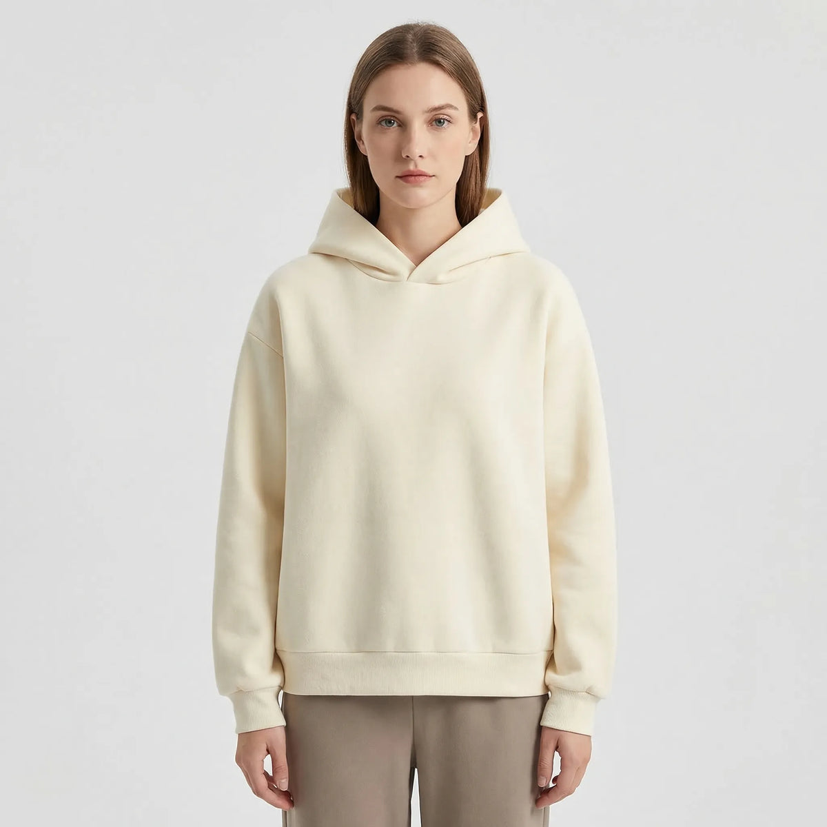 Women's hooded pullover and wide-leg trouser set with fleece lining