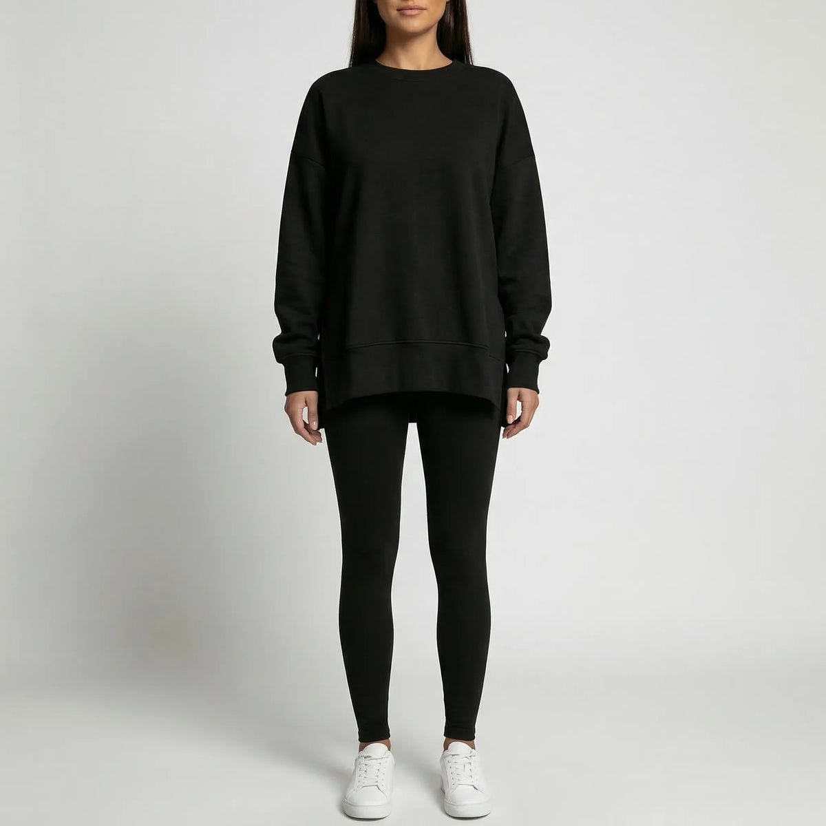 Oversized sweatshirt and slim ribbed trousers loungewear set