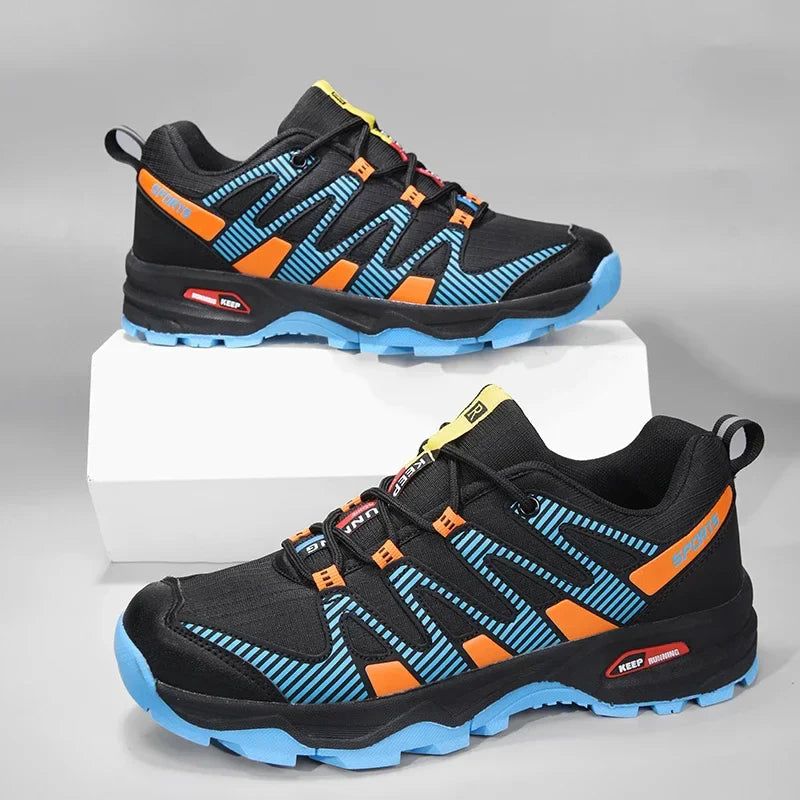 Trail hiking sneakers with non-slip rubber outsole and breathable mesh upper