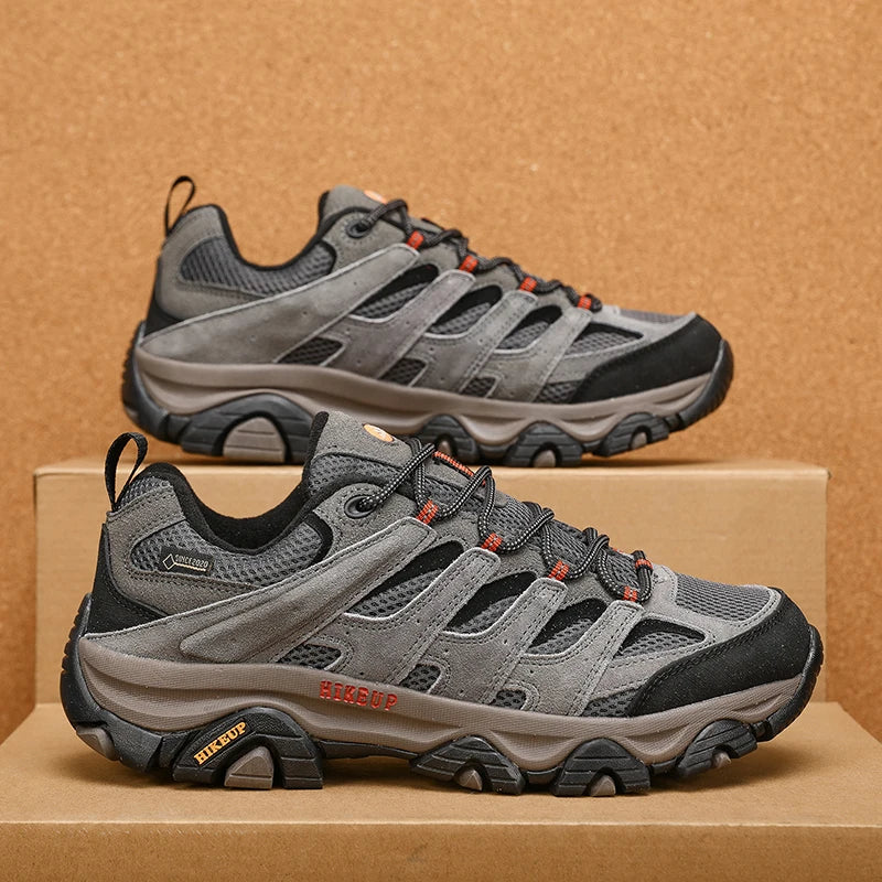 Men's low-cut mesh hiking shoes with suede overlays and non-slip outsole