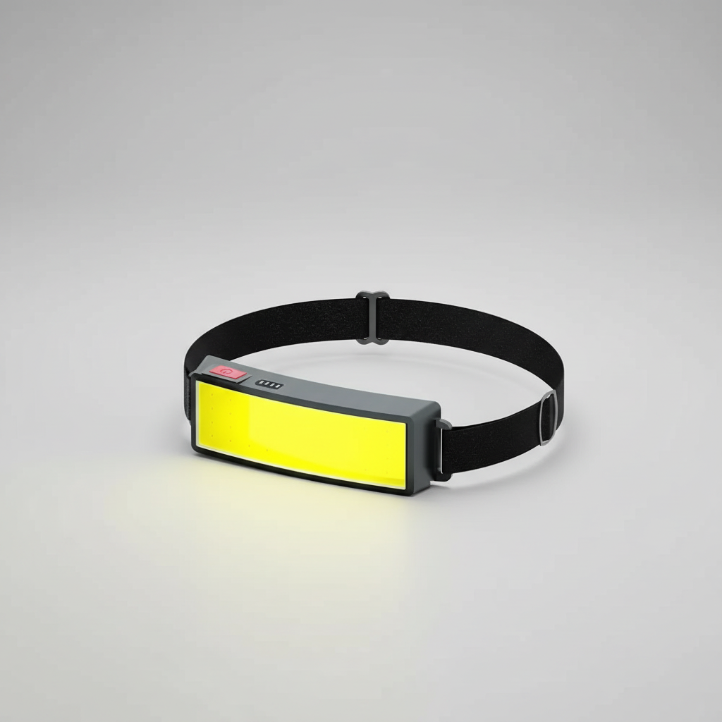 COB LED rechargeable headlamp with adjustable band and water-resistant housing