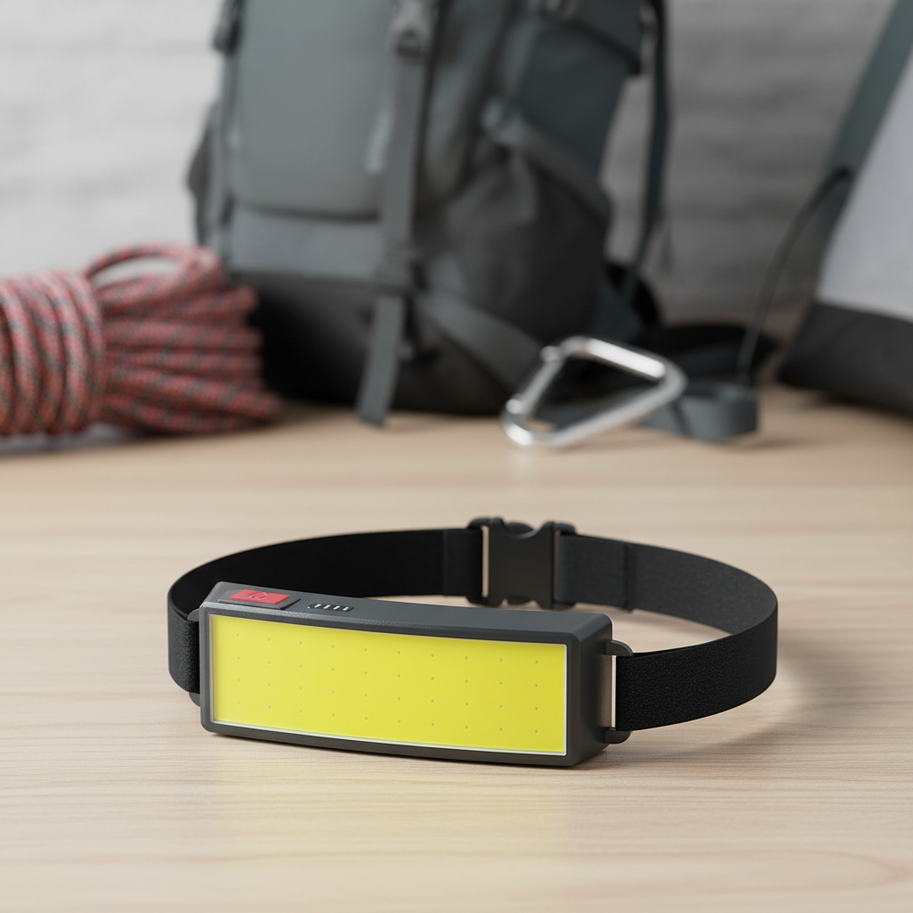COB LED rechargeable headlamp with adjustable band and water-resistant housing
