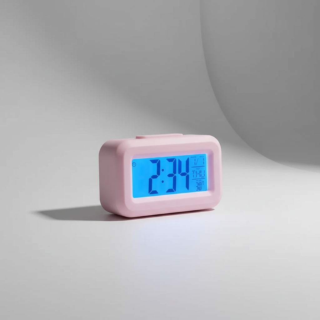 Compact LED digital alarm clock with date and temperature display