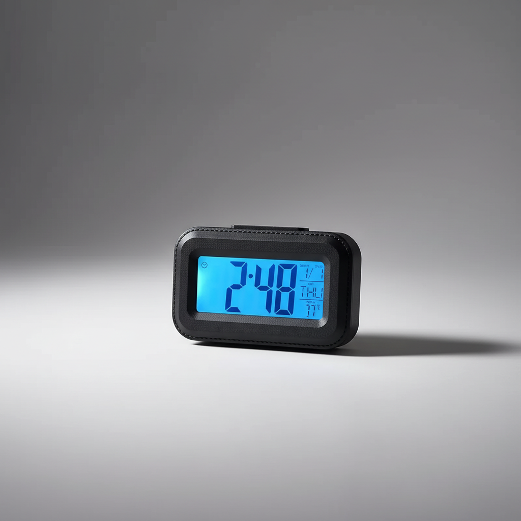 Compact LED digital alarm clock with date and temperature display