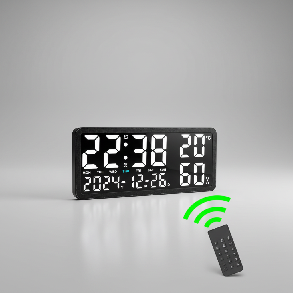 Large digital LED wall clock with temperature and humidity display