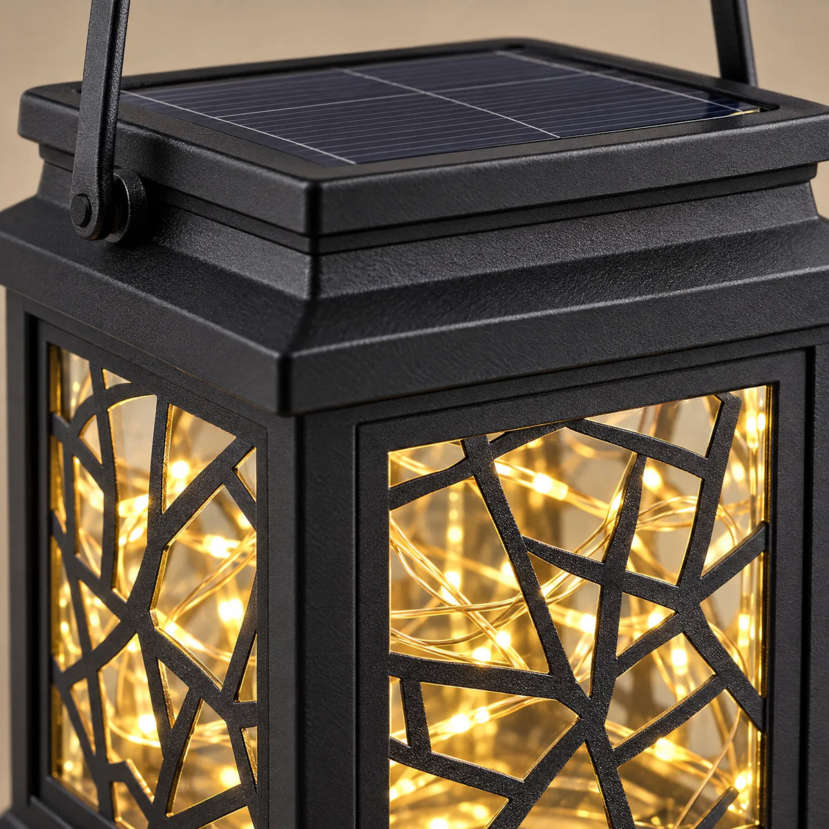 Square solar lantern with 30 LED warm lights and hanging clip