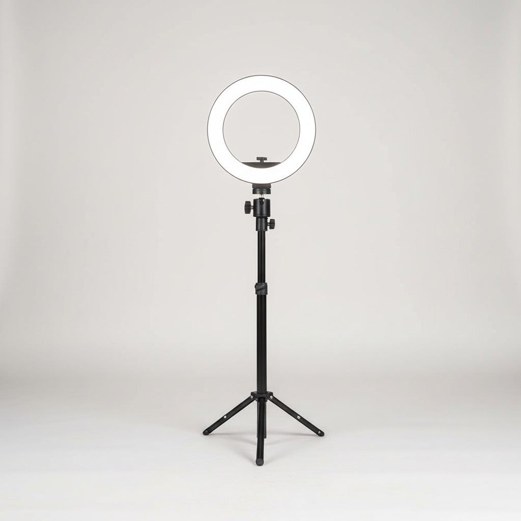 Adjustable ring light tripod with USB power for phone and camera streaming