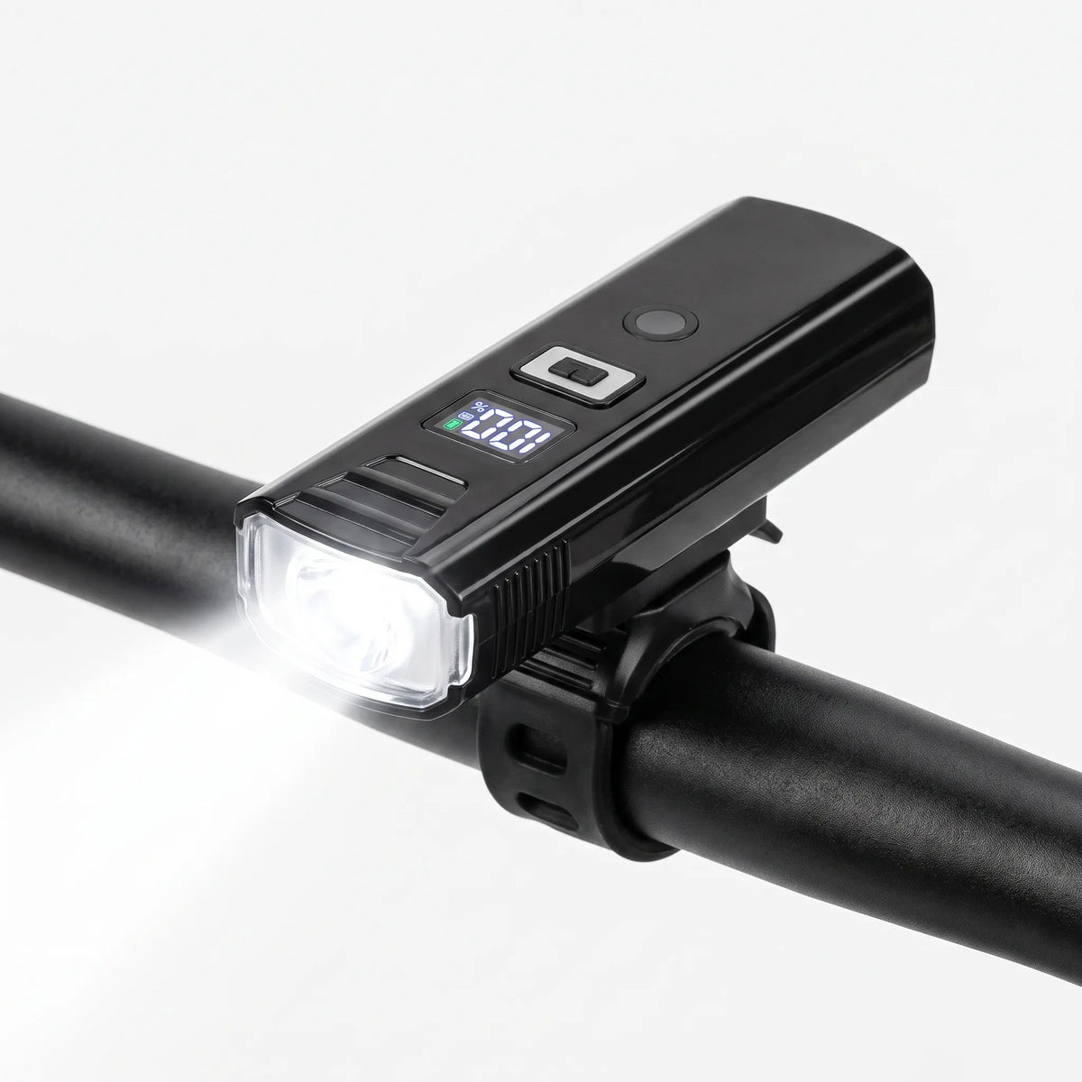 Rechargeable LED bike headlight with digital battery display and adjustable beam