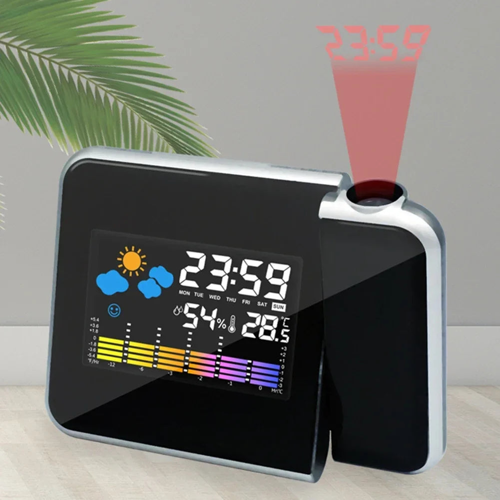 LED projection alarm clock with rotating projector and colour display