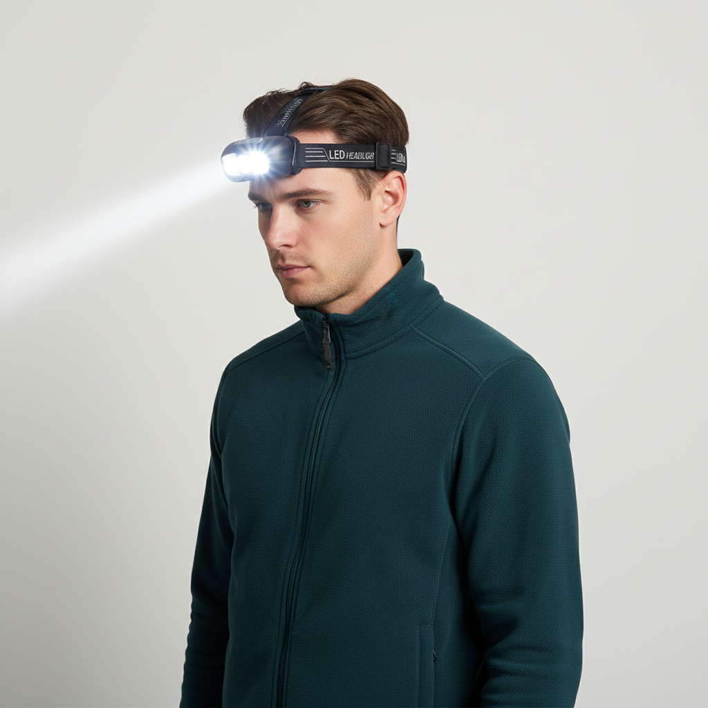 Rechargeable LED headlamp with motion sensor and USB-C charging