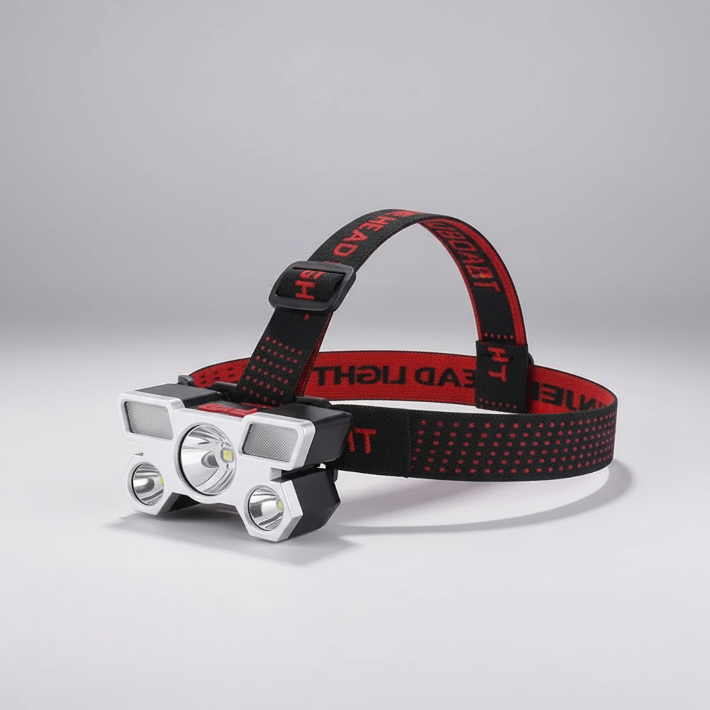 Rechargeable LED headlamp with five LEDs and adjustable strap