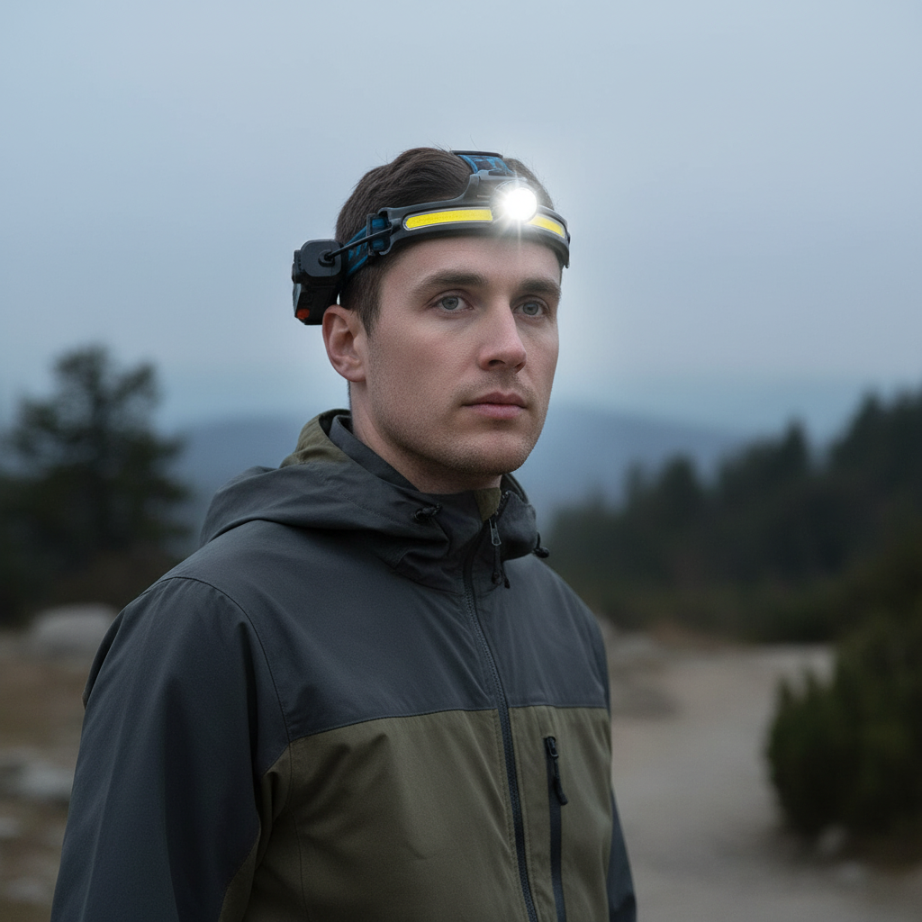 Rechargeable LED headlamp with dual beam zoom and motion sensor control