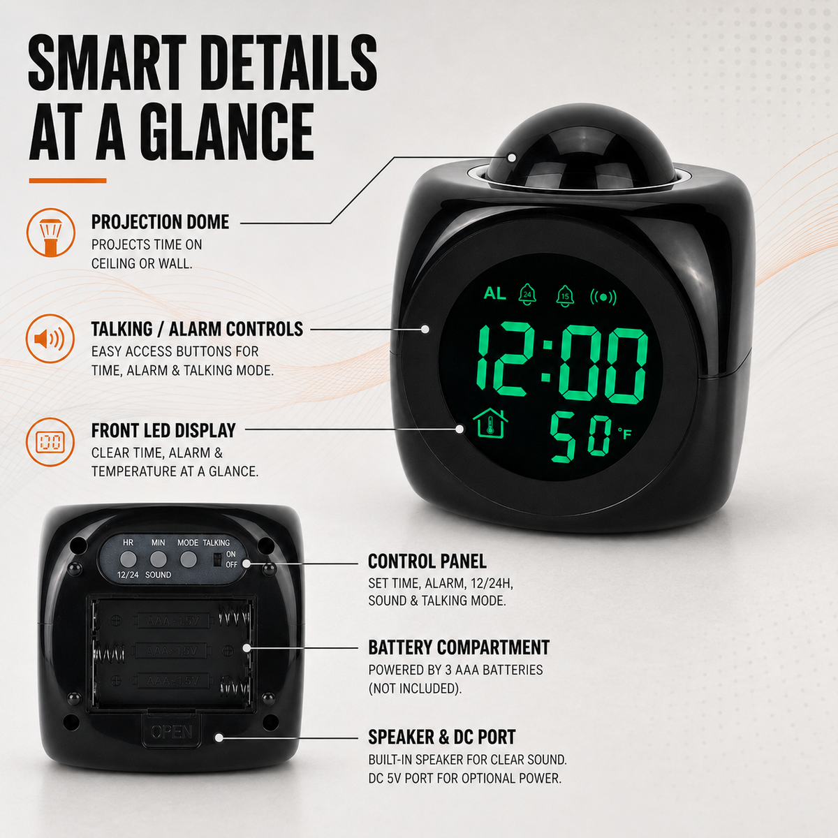 Thrives Outdoor | LuminovaCube Digital Projection Alarm Clock