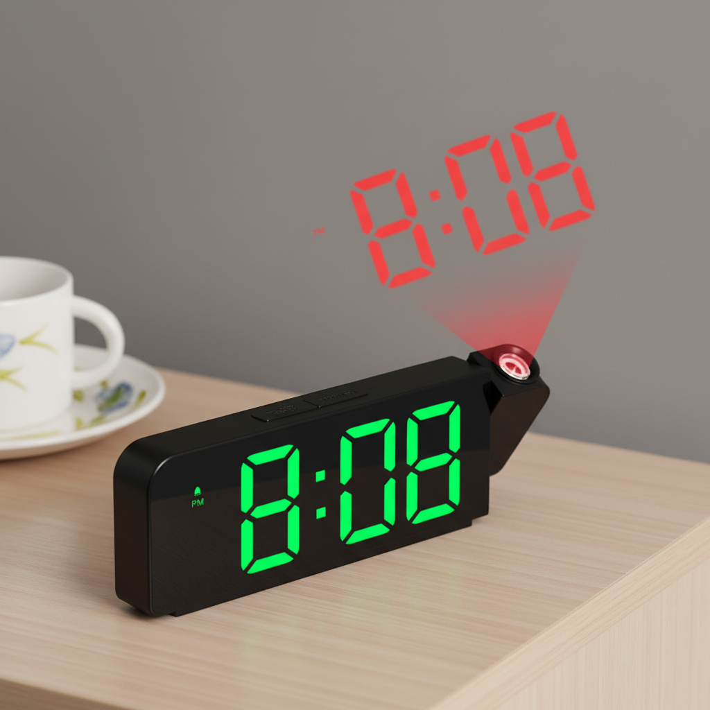 USB LED projection alarm clock with bright display and temperature readout