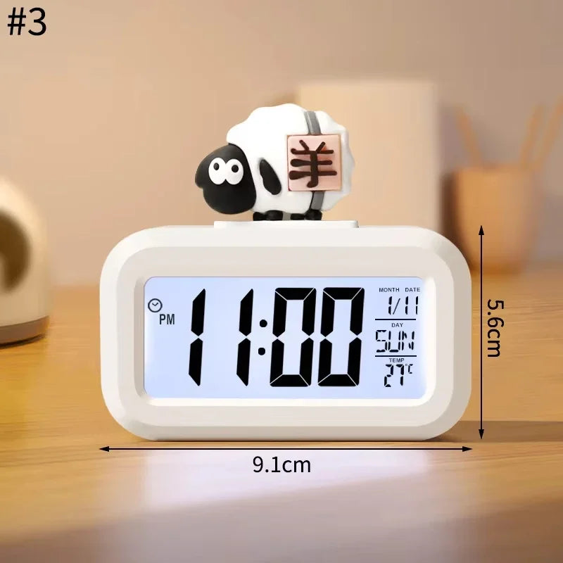 Cute LED digital alarm clock with soft night light and pig topper design