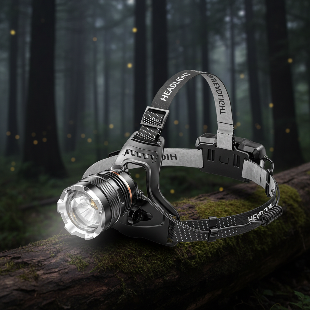 Rechargeable LED headlamp with adjustable straps and waterproof housing