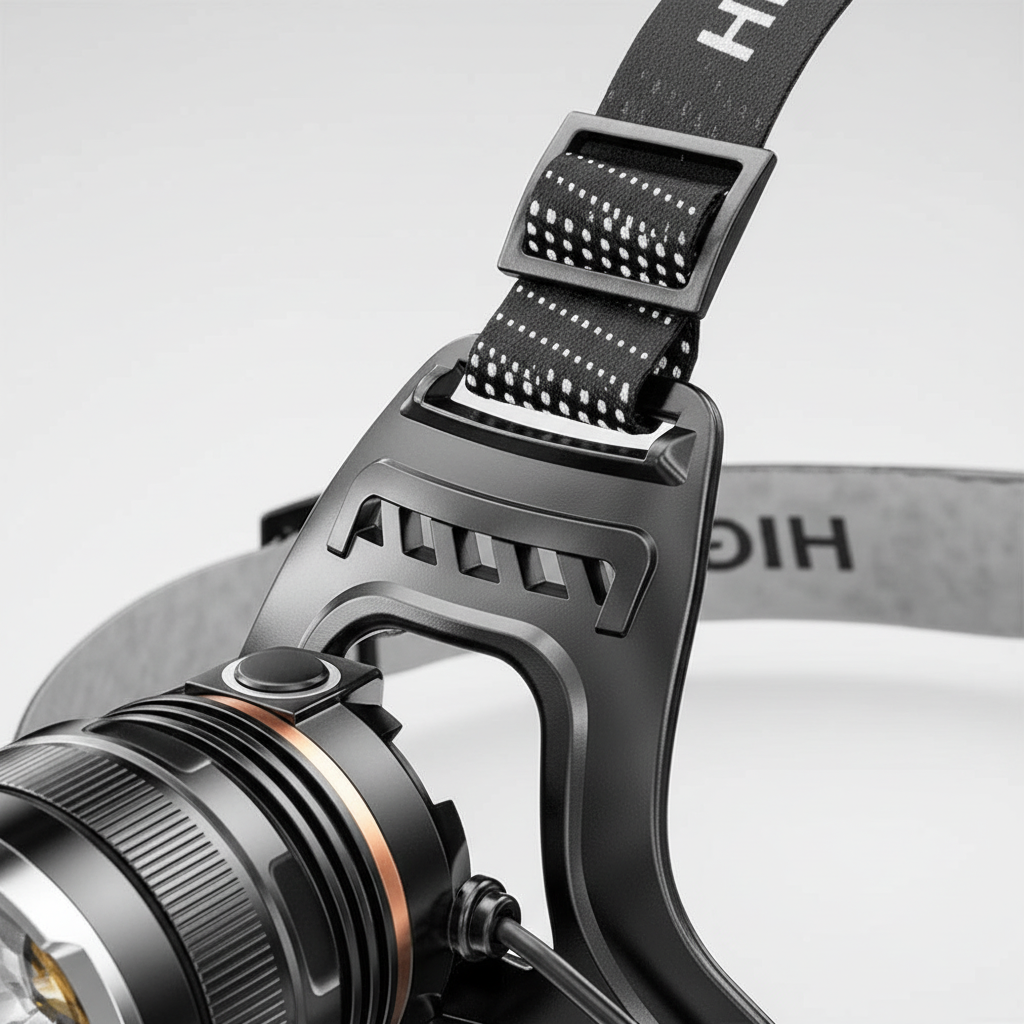 Rechargeable LED headlamp with adjustable straps and waterproof housing