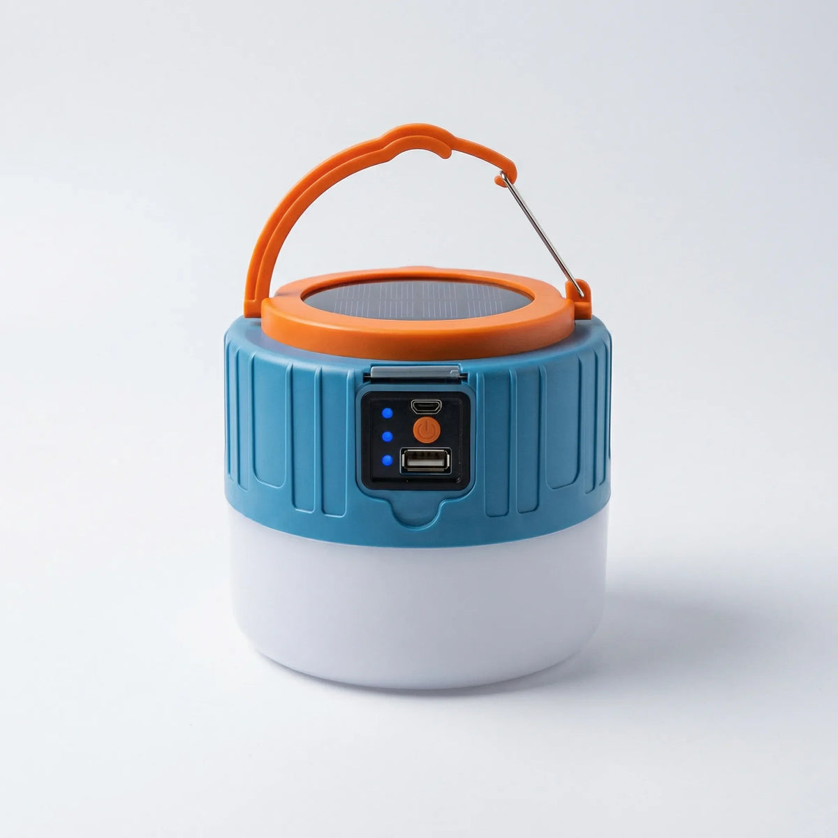 Solar rechargeable camping lantern with USB charging and remote control