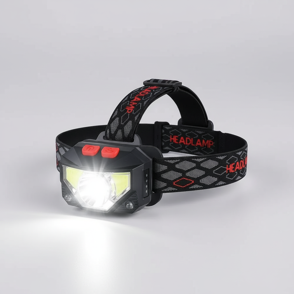 Rechargeable LED headlamp with motion sensor touchless control