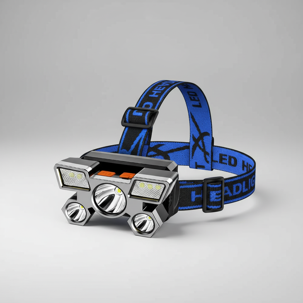 Rechargeable LED headlamp with super bright five-LED array and adjustable head strap