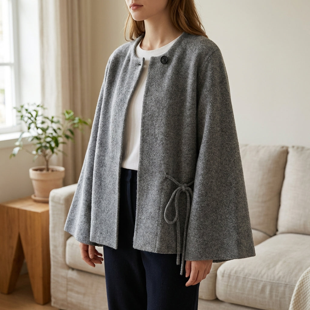 Retro kimono cardigan with wide open sleeves and relaxed boxy fit