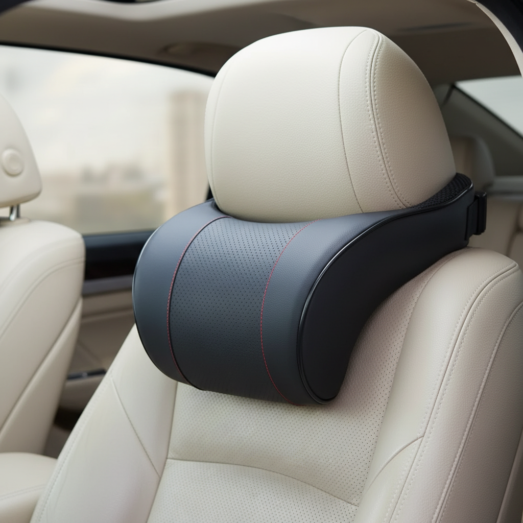 Memory foam car neck pillow with ergonomic cervical support