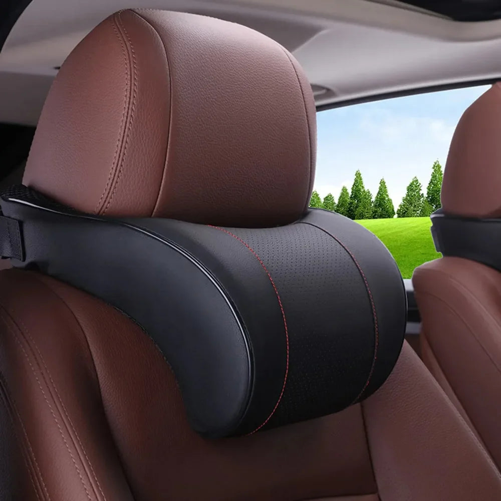 Memory foam car neck pillow with ergonomic cervical support