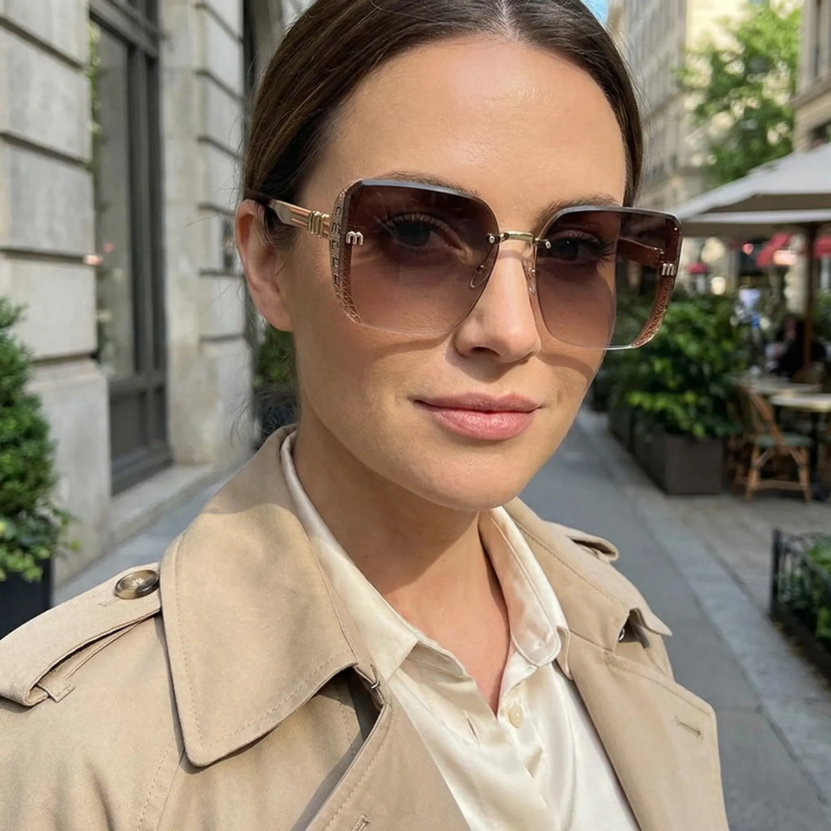 Rimless oversized square sunglasses with gradient UV400 lenses