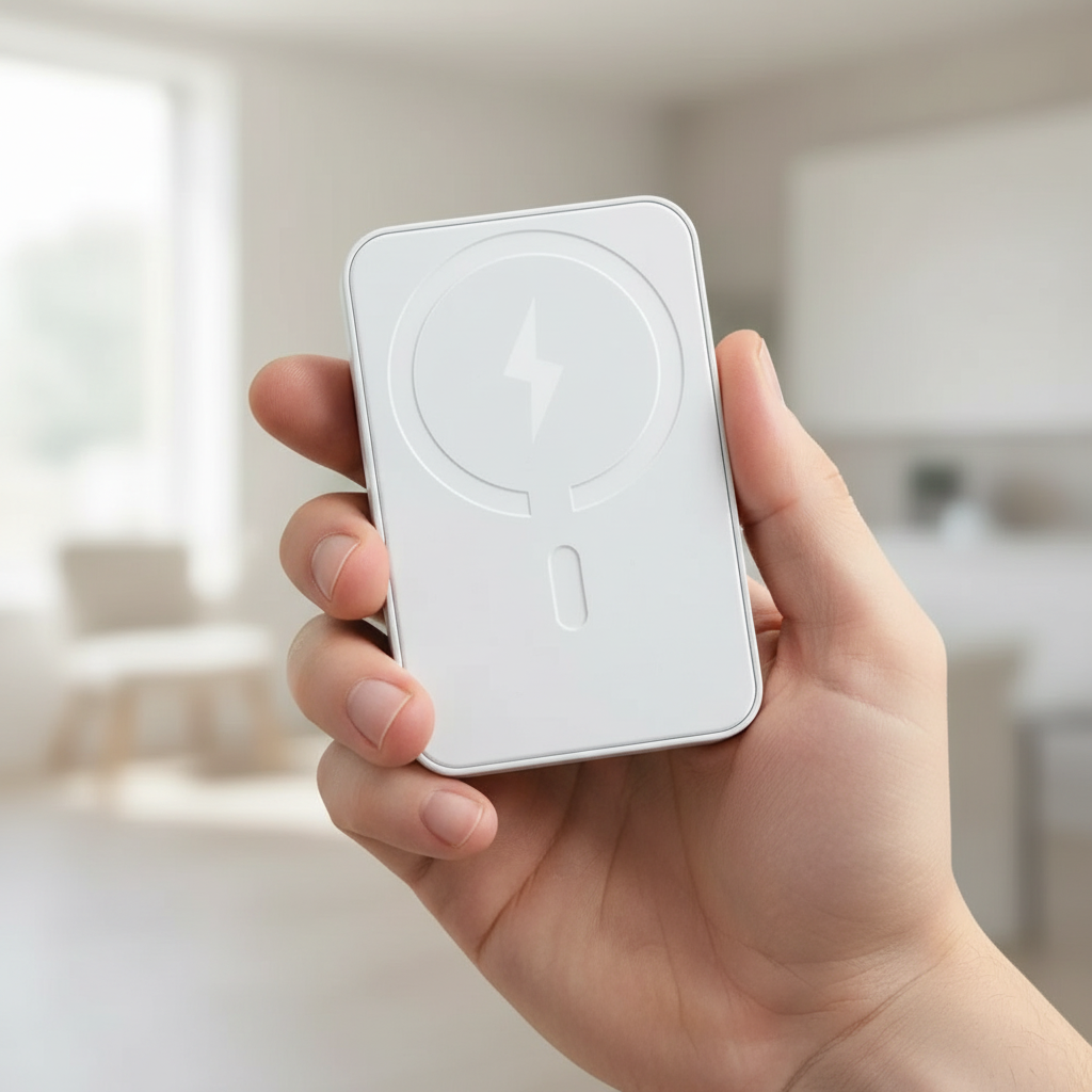 Magnetic power bank with wireless fast charging and USB-C Lightning