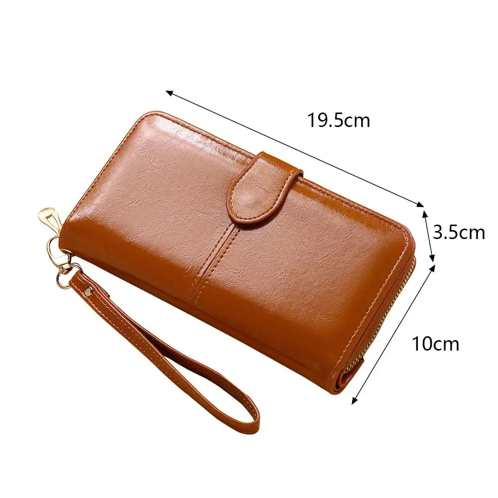 Large vintage zip clutch wallet with card slots and phone pocket