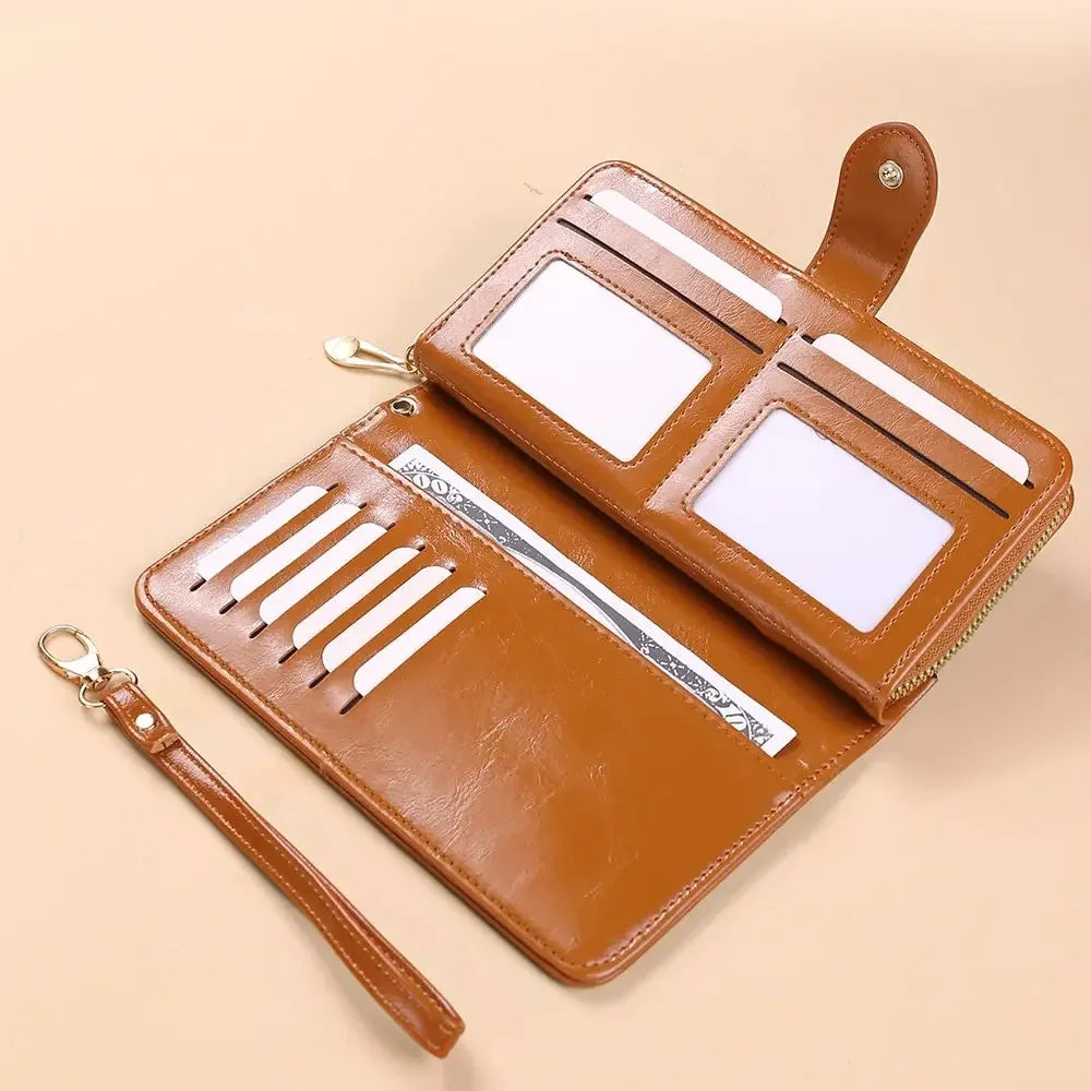 Large vintage zip clutch wallet with card slots and phone pocket
