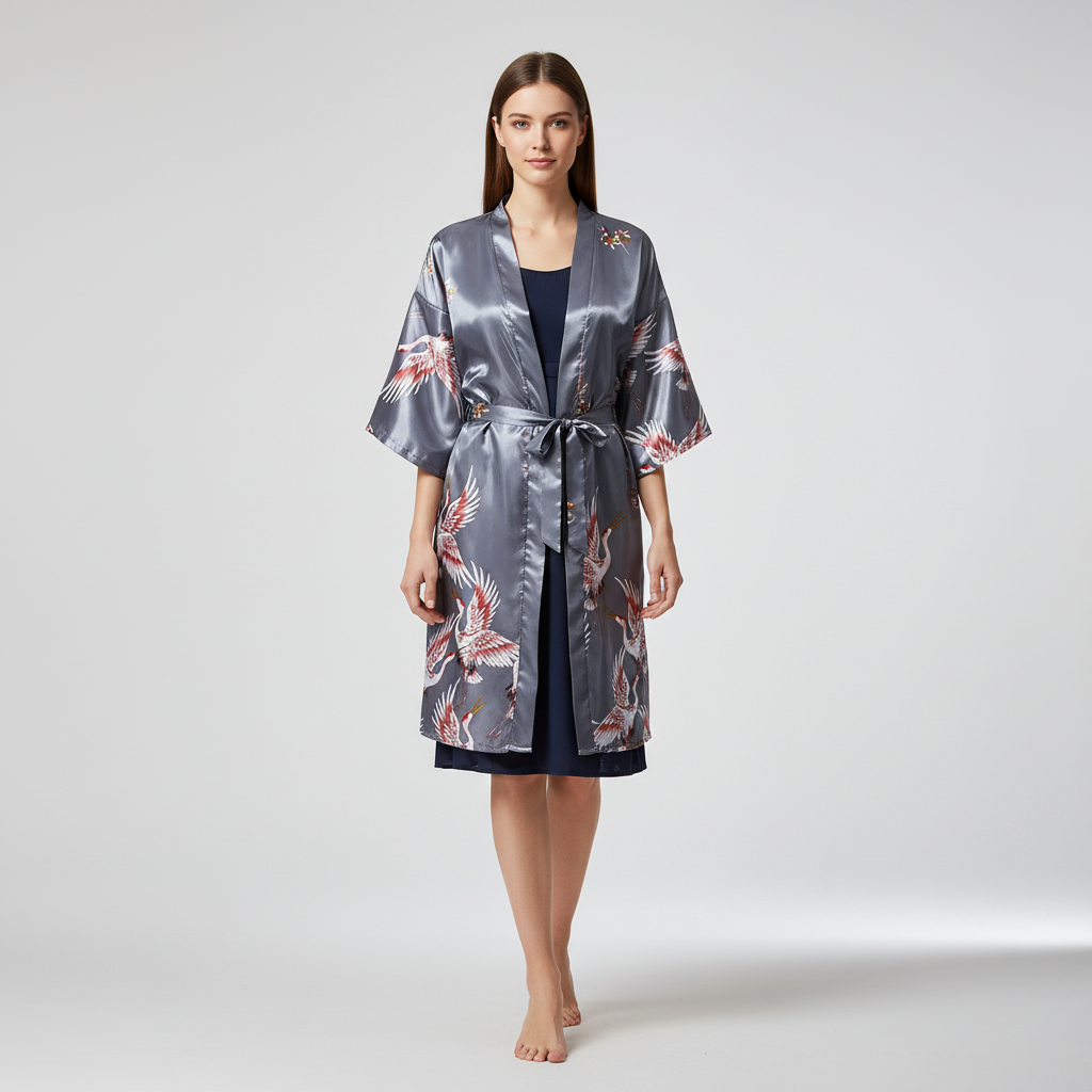 Short floral kimono robe with silky smooth lightweight design